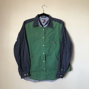 Tommy Hilfiger Green & Blue Patterned Button Down